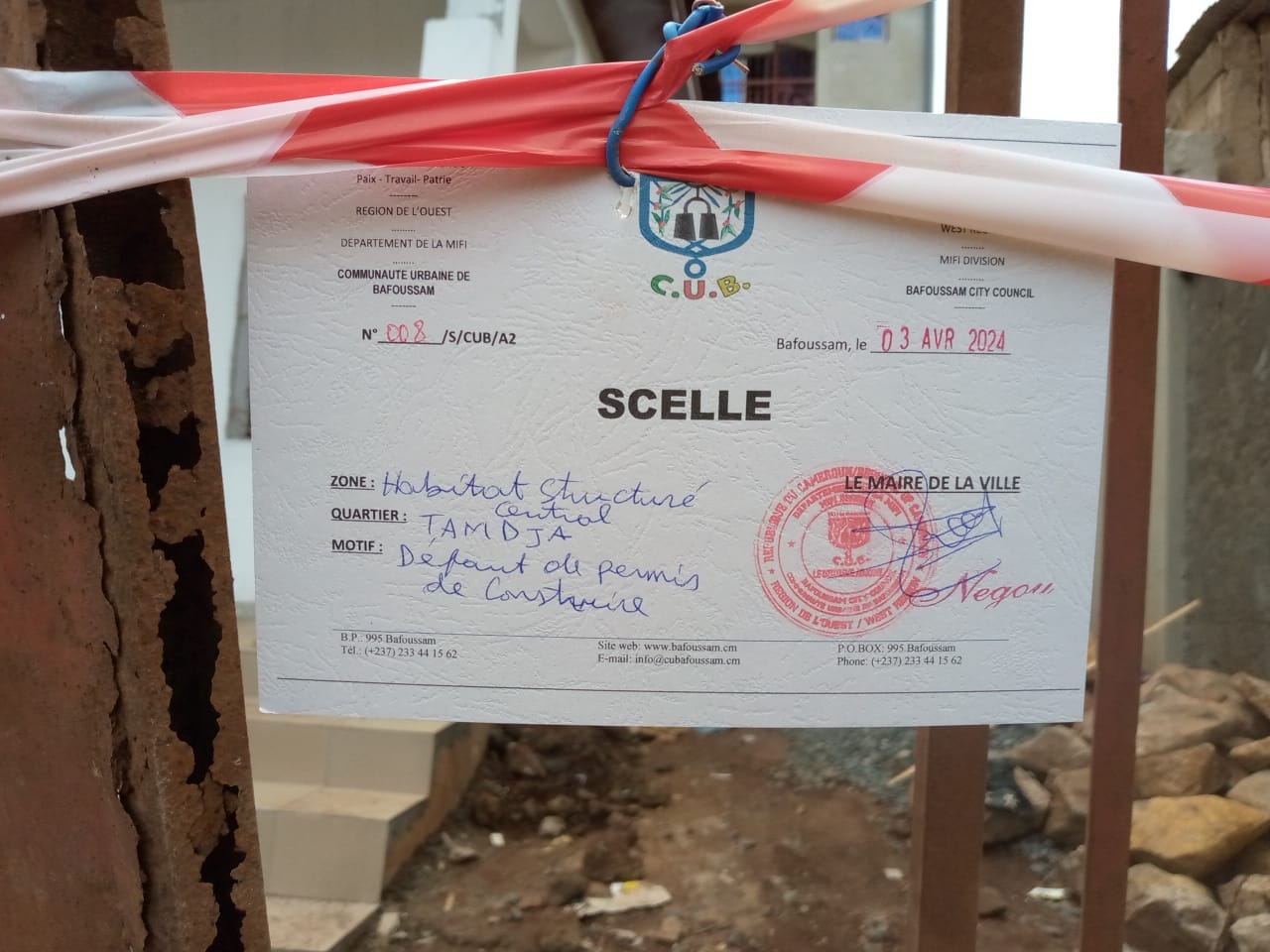 Contrôle de la conformité des constructions : la Communauté Urbaine de Bafoussam intensifie la lutte contre l’occupation anarchique des sols