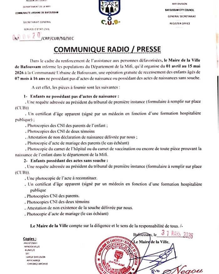 ℝ𝕖𝕔𝕖𝕟𝕤𝕖𝕞𝕖𝕟𝕥 𝕘𝕣𝕒𝕥𝕦𝕚𝕥 𝕕𝕖𝕤 𝕖𝕟𝕗𝕒𝕟𝕥𝕤 𝕤𝕒𝕟𝕤 𝕒𝕔𝕥𝕖 𝕕𝕖 𝕟𝕒𝕚𝕤𝕤𝕒𝕟𝕔𝕖 à 𝕝𝕒 ℂ𝕠𝕞𝕞𝕦𝕟𝕒𝕦𝕥é 𝕌𝕣𝕓𝕒𝕚𝕟𝕖 𝕕𝕖 𝔹𝕒𝕗𝕠𝕦𝕤𝕤𝕒𝕞
